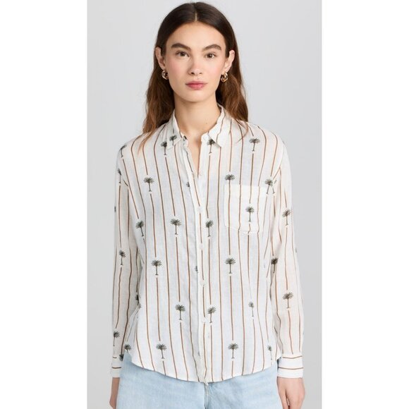 RAILS Charli Button Down Linen Shirt Stripe Palms Size Medium - Picture 1 of 8